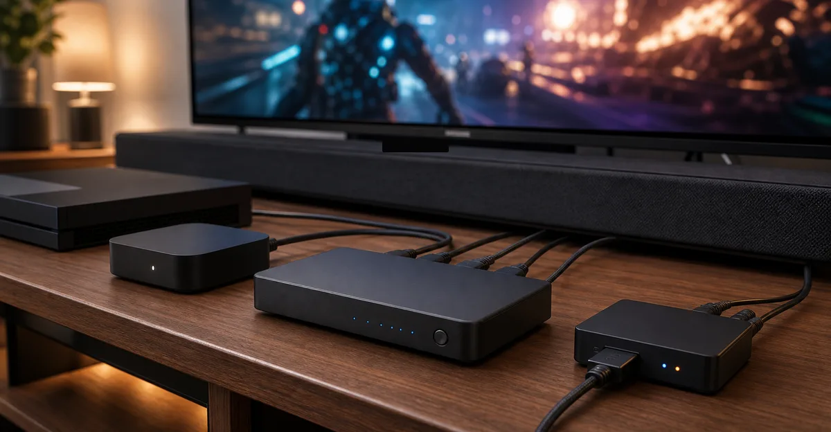 HDMI 2.1 切換器與 eARC 分離器怎麼選？2026 4K120、VRR、Soundbar 接線與避坑指南