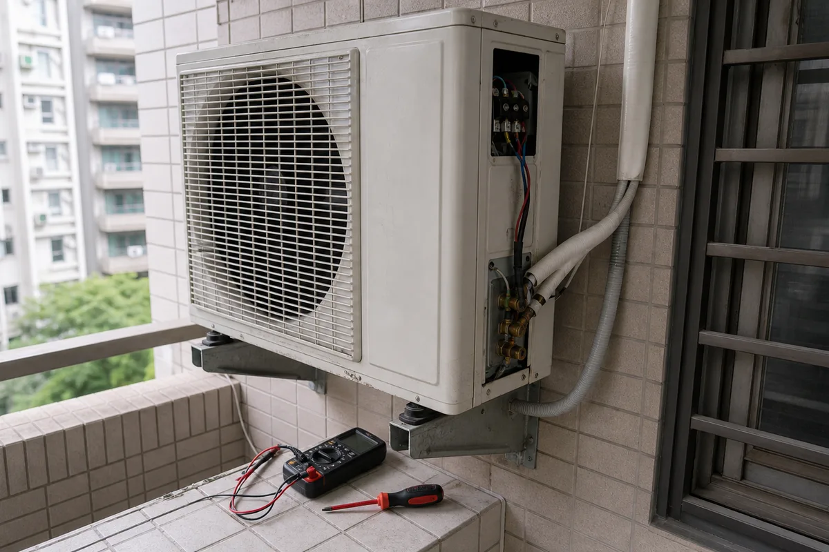 冷氣室外機不轉怎麼辦 2026｜風扇、電容、斷路器、保護停機與叫修判斷