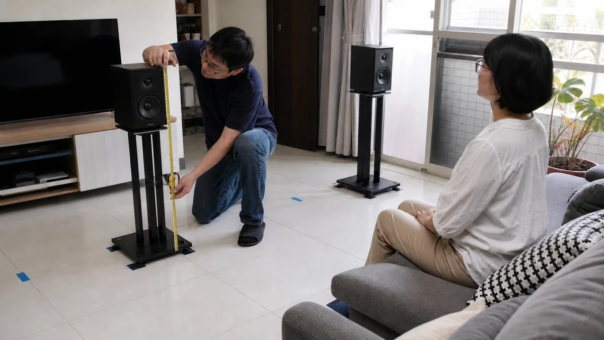 喇叭腳架與避震墊 2026｜耳高算式、桌面反射與穩定驗收
